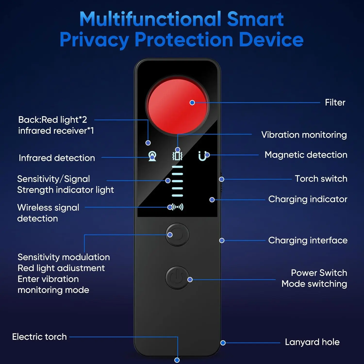 Hidden Camera Detector Mini Bug Sweeping Device Wireless Camera Finder for Hotel Protecting Privacy Advanced Listening Features