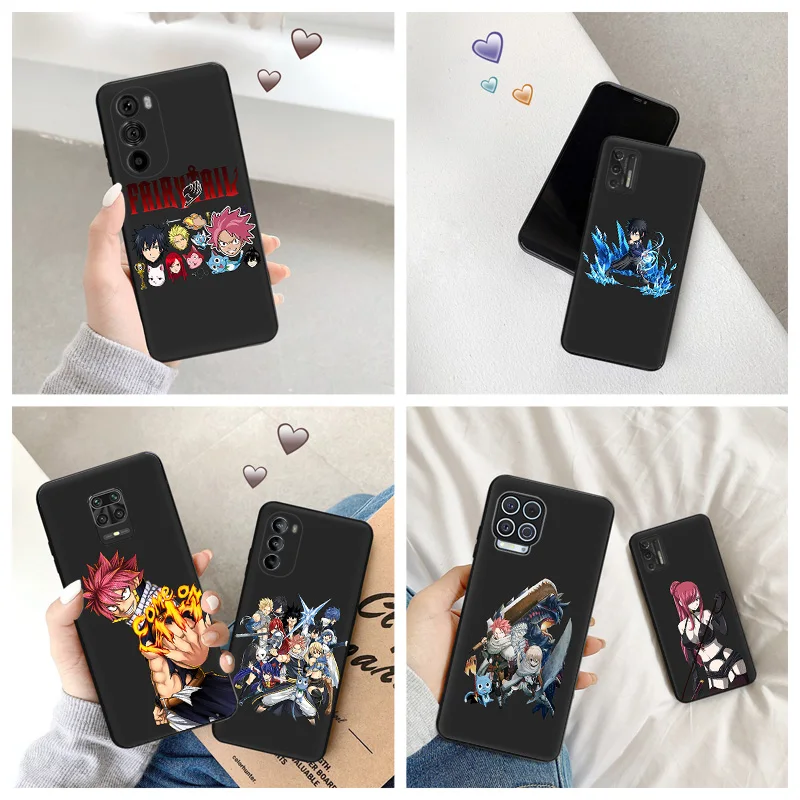 Silicone Black Phone Case for Moto G72 G53 G73 G9 G50 G51 G60 G71 5G G22 G32 G52 Fairy Tail Erza-Scarlet Edge 30 20 40 Pro Cover