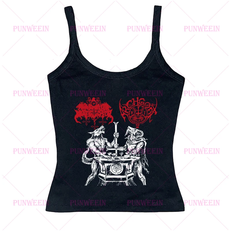 Heavy Metal Y2k Vintage Trashy Top Harajuku Women Demon Dark Vest Chic Hip Hop Punk Gothic Crop Tops Y2k 2000s Emo Tank Tops