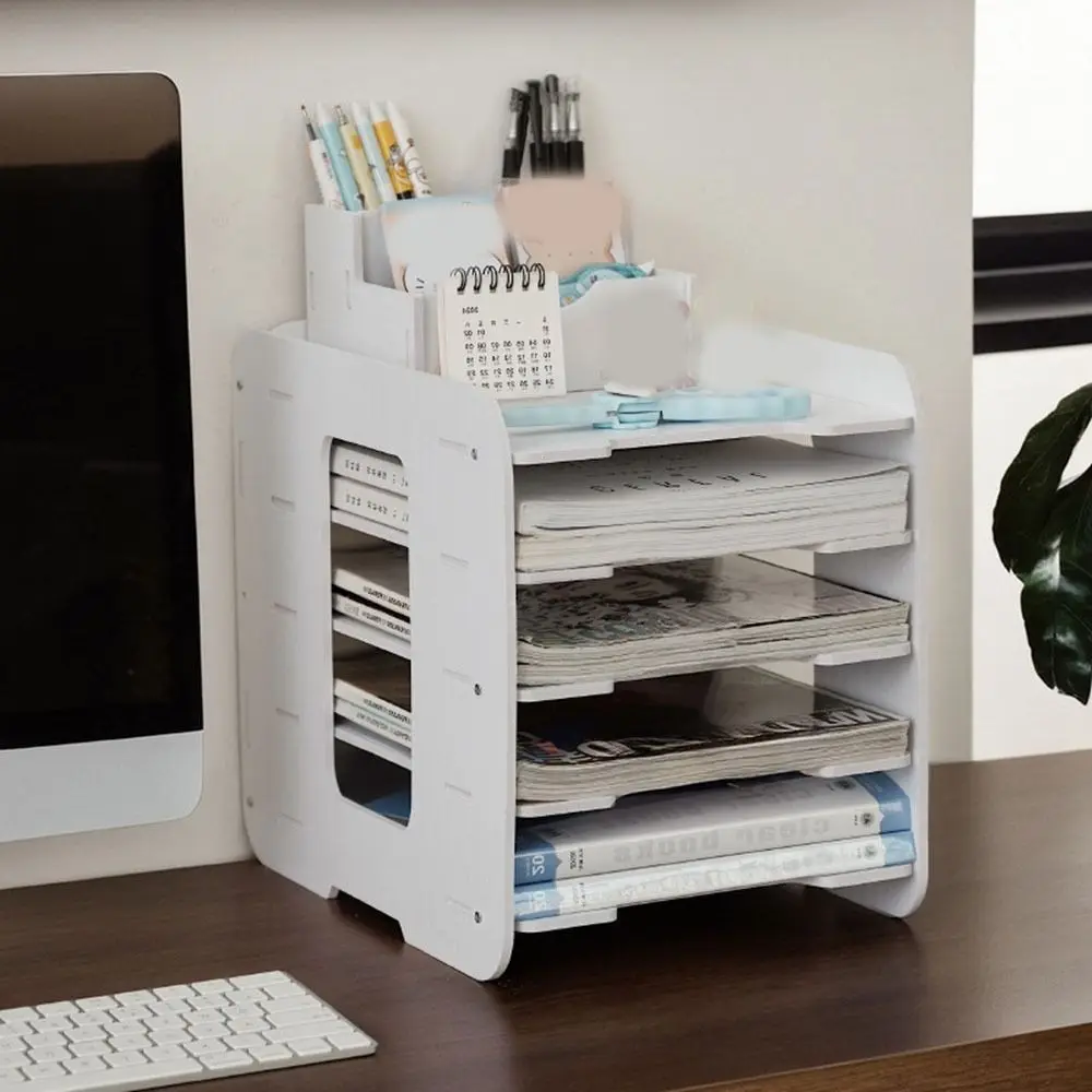 Practical PVC Multi-layer File Storage Rack Space Saving Easy Assembly File Holder Large Capacity Desk Top Shelf Office