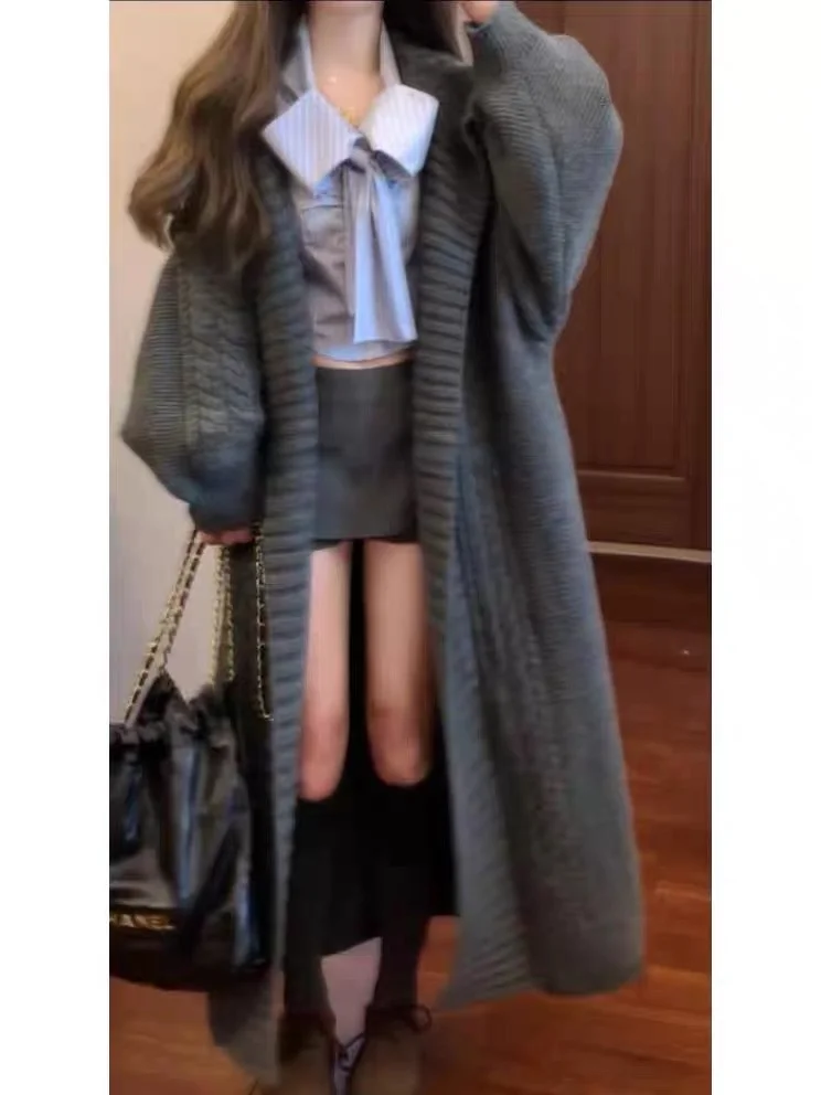 

Korean Sle Soft Knitted Open Cardigan Women's plus Size Lazy Sle Mid-Length Sweater Jaet Autumn New Arrival Comfortable