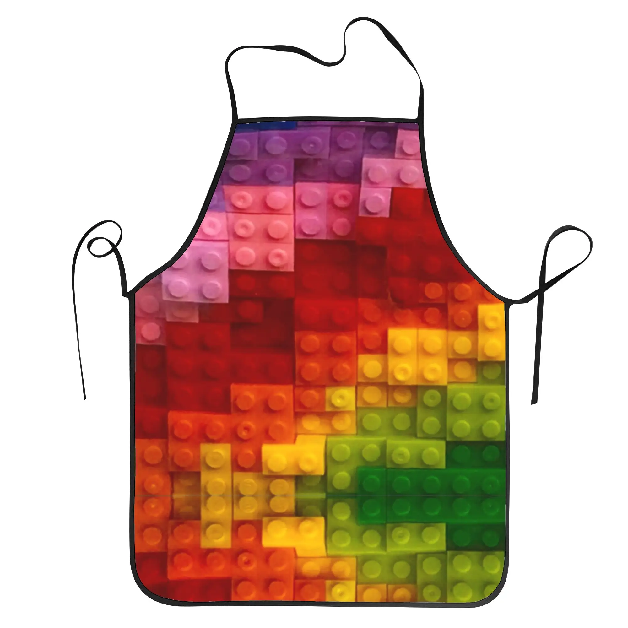 

Building Block Style Rainbow Colours Apron Home Manicure Kitchen Accessories Fashionable Cooking Aprons without Pocket