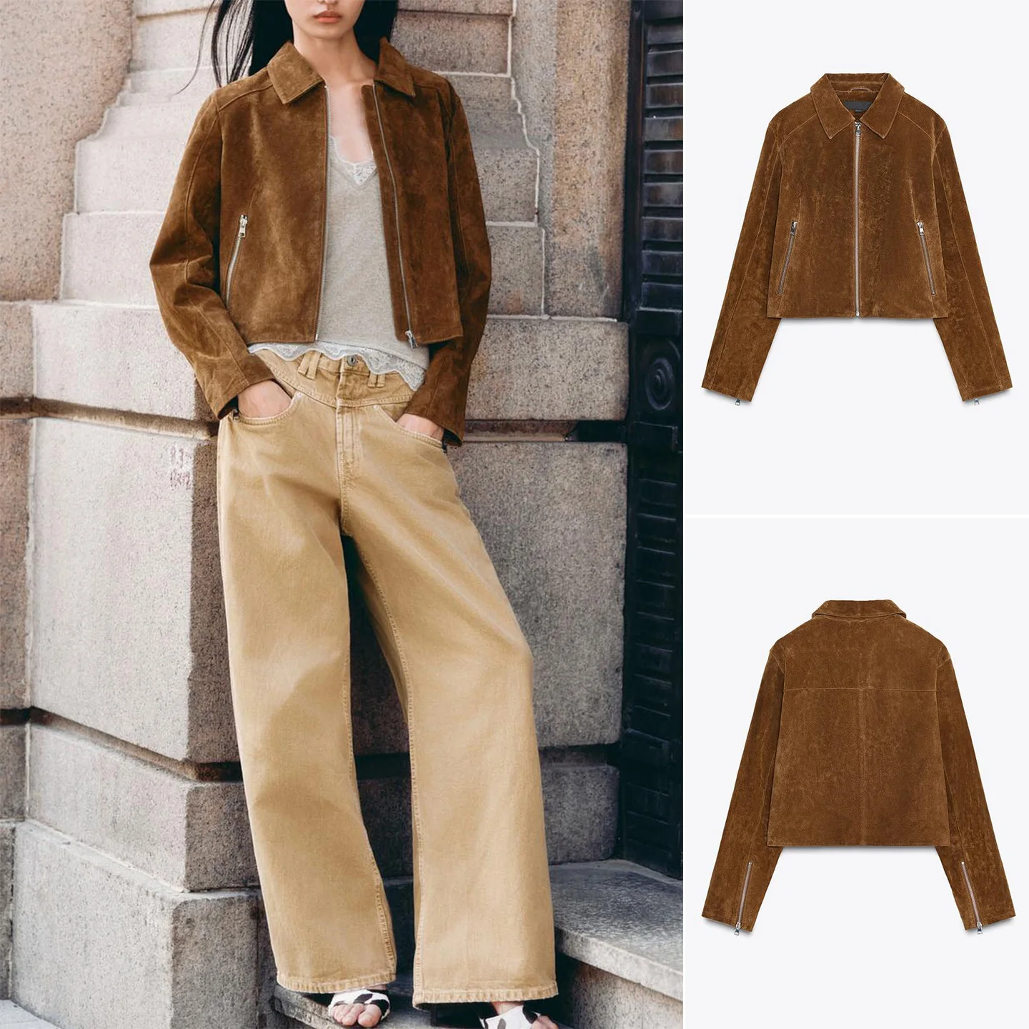 

Простой воротник-стойка на молнии или верхняя одежда из искусственной кожи, новинка осени 2024, модное женское пальто без регистрации бренда