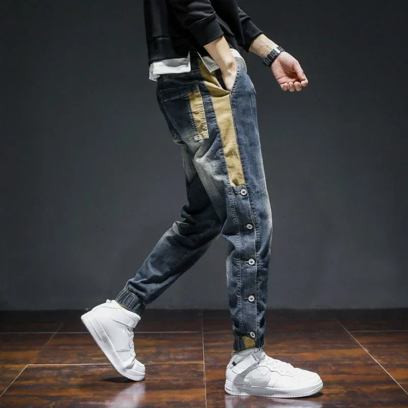 With Pockets Men's Jeans Hip Hop Male Cowboy Pants Trousers Light Blue New Rock 2024 Korean Autumn Luxury Stylish Aesthetic Xs