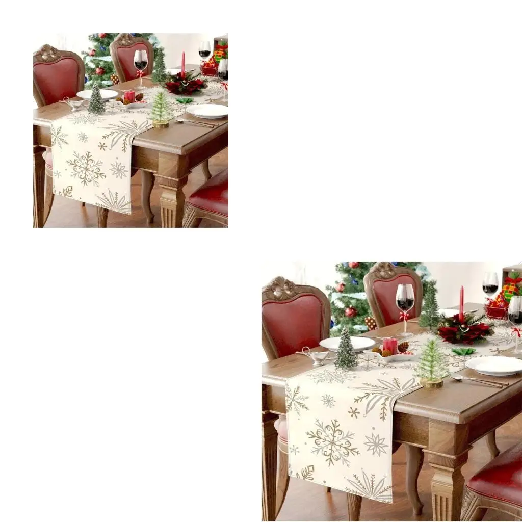 62KD Linen Table Runner Tablecloth with Snowflake Pattern Elegant For Winter Christmas and Seasonal Home Decoration
