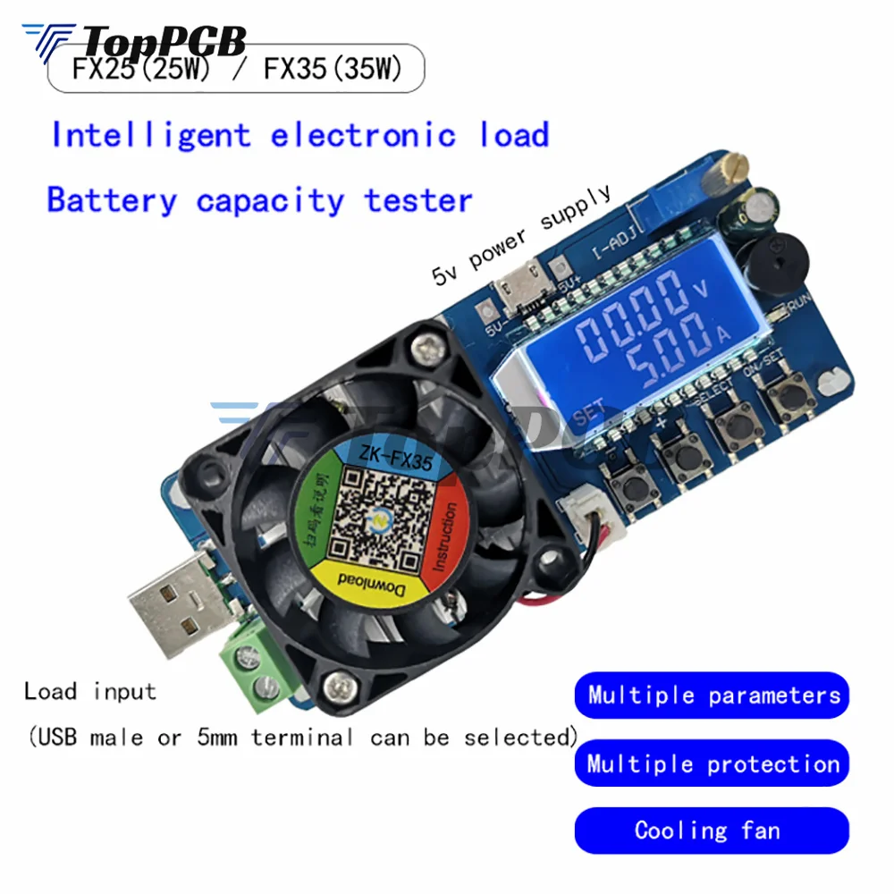 25W 35W 4A/5A Electronic Load Current Voltage Power Tester USB Protection LCD HD Display Adjustable Resistance Unloader