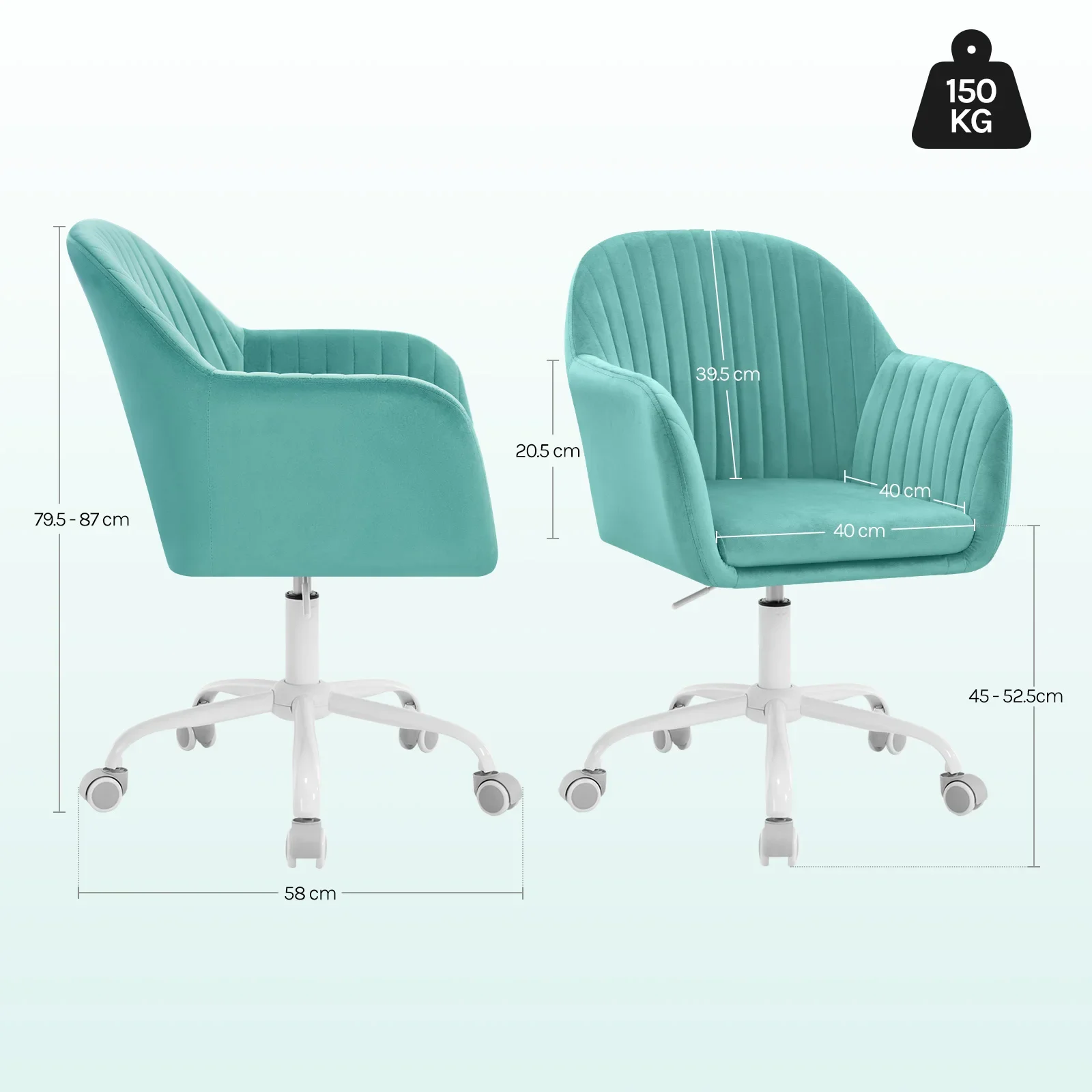 WOLTU Samt-Bürostuhl mit Armlehnen, Rollen, anhebbar, Gaming-Stühle mit hoher Rückenlehne, höhenverstellbar, ergonomischer Arbeits- und Make-up-Stuhl – Detail 37