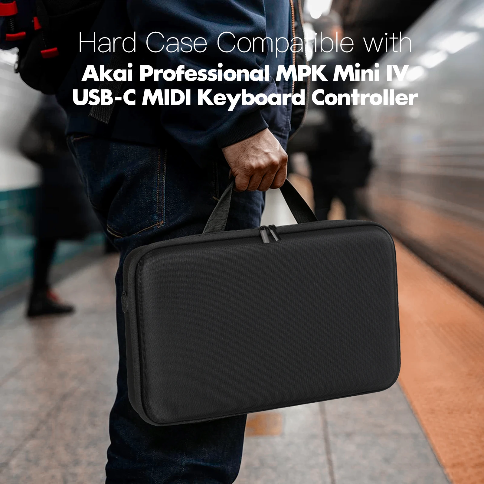 Waterproof Hard Case for Akai Professional MPK Mini IV USB-C MIDI Keyboard Controller EVA Storage Bag with Shoulder Strap