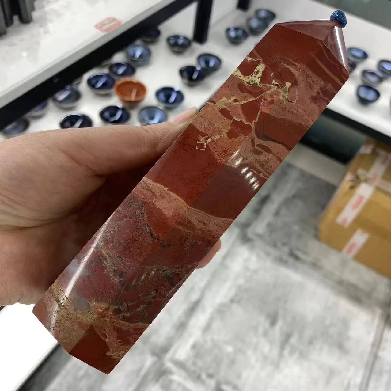 Rare Natural Red Marine Jasper Quartz Obelisk Crystal Quartz Wand Point Healing