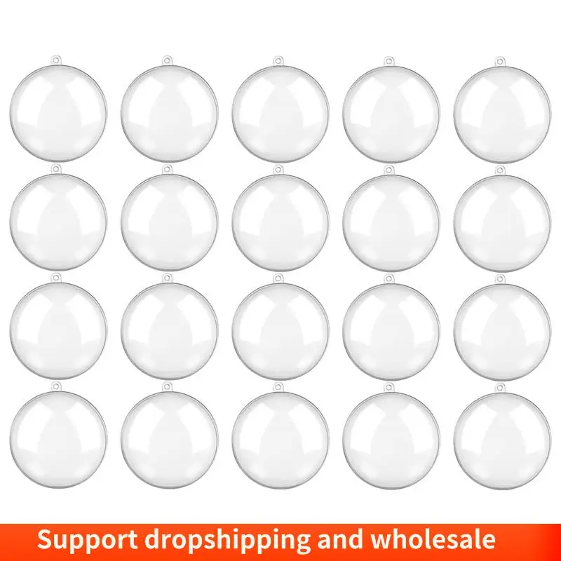 AA86 20 Pcs Christmas Fillable Ornaments Ball Clear Plastic Ornaments DIY Craft Transparent Ball For Christmas Party 3.15Inch