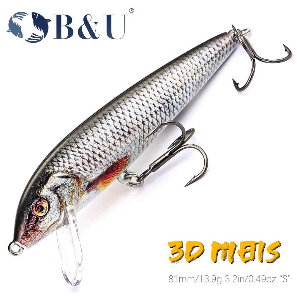 

B&U Fishing Lure 81mm Sinking Minnow Wobbling Artificial Baits For Bass Perch Pike Trout Hard Bait Jerkbait Fishing Tackle