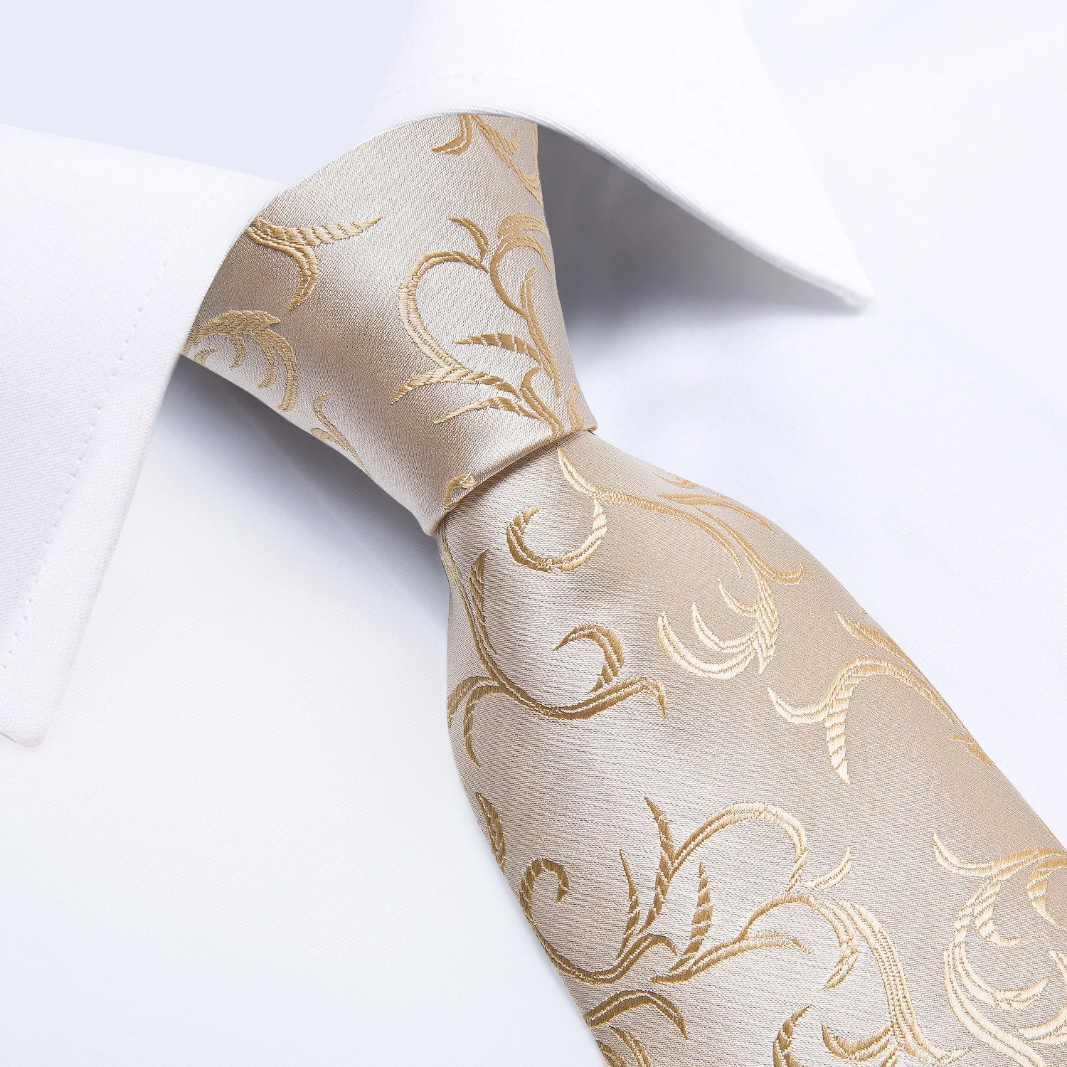 Beige dorado Floral hombres corbata pañuelo gemelos conjunto Jacquard corbata para hombre boda corbatas de negocios regalo Formal Casual