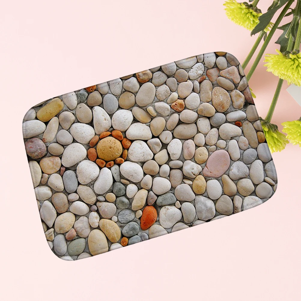 

Thick Flannel Water Absorption Non-Slip Floor Mat 40X60Cm Home Bath Room Living Room Decoration Pebbles Pattern Soft Ground Mat