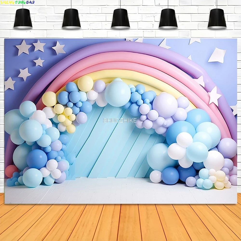 

Rainbow Balloon Arch Photography Backdrops Props Newborn Birthday Party Decoration Adorable Pastel Photo Studio Background CA-02