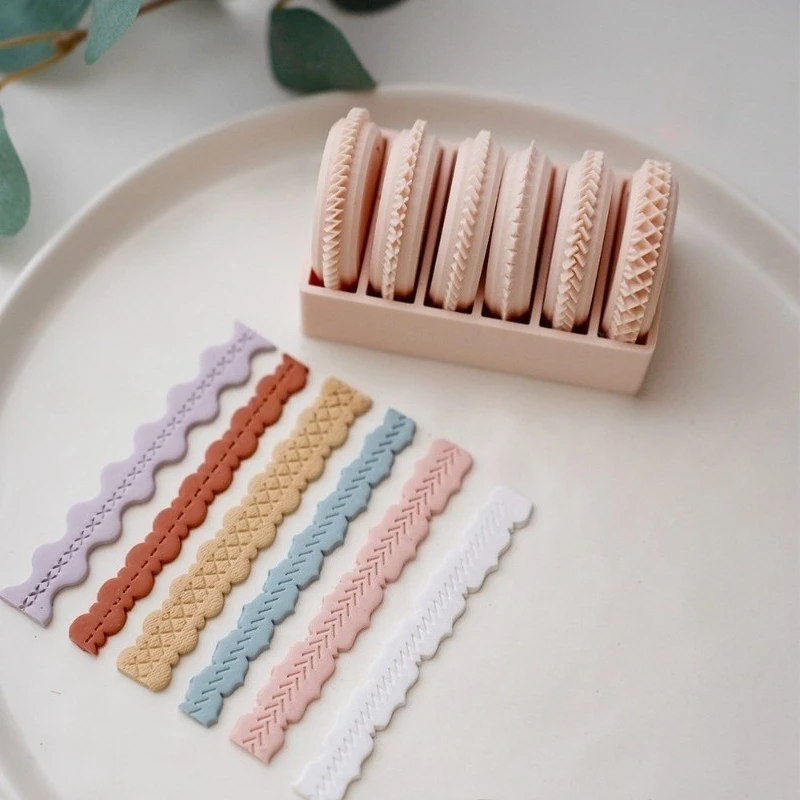6pcs Polymer Clay Lace Texture Rolling Wheel Mold Set Handmade Embossing Roller DIY Handicraft Earring Bracelet Craft Tool