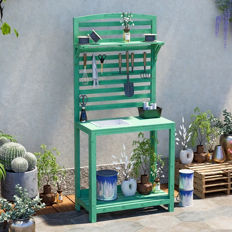 

Outdoor workbench Garden patio console, flower rack Multifunctional gardening tool storage table