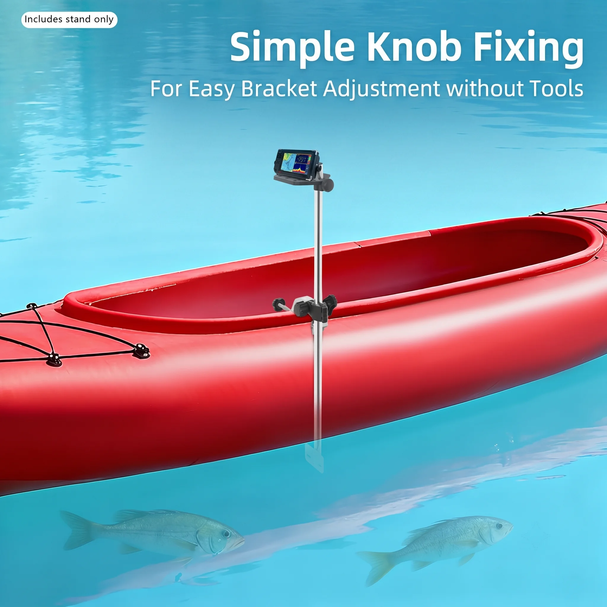 Universal Transducer Bracket Portable Fishfinder Mount, 360° Rotatable Fishing Boat Bracket with 3.15" Max Clamp Opening, Adjustable Height for Kayak Canoe Raft, Silver/Black