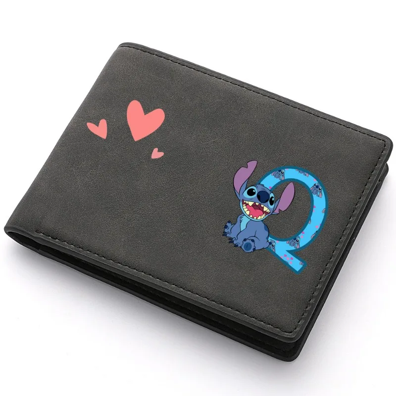 Disney Lilo &Stitch A-z Letters Men Short Style Wallet Causal Multi Card Wallet Card Holder Business Folding Wallet Men Purses