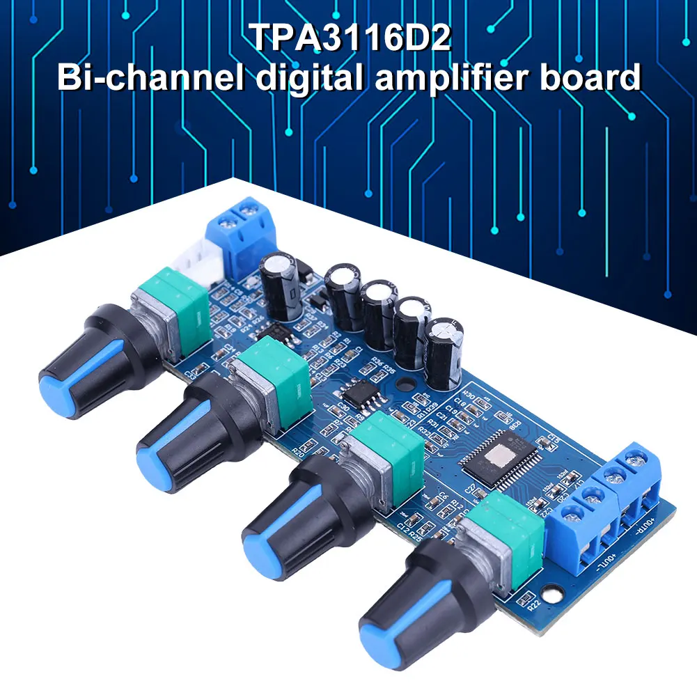 

Стереоусилитель TPA3116D2, двухканальная плата усилителя мощности звука высокой мощности, 12-24В постоянного тока, для электронного DIY-набора для акустических систем