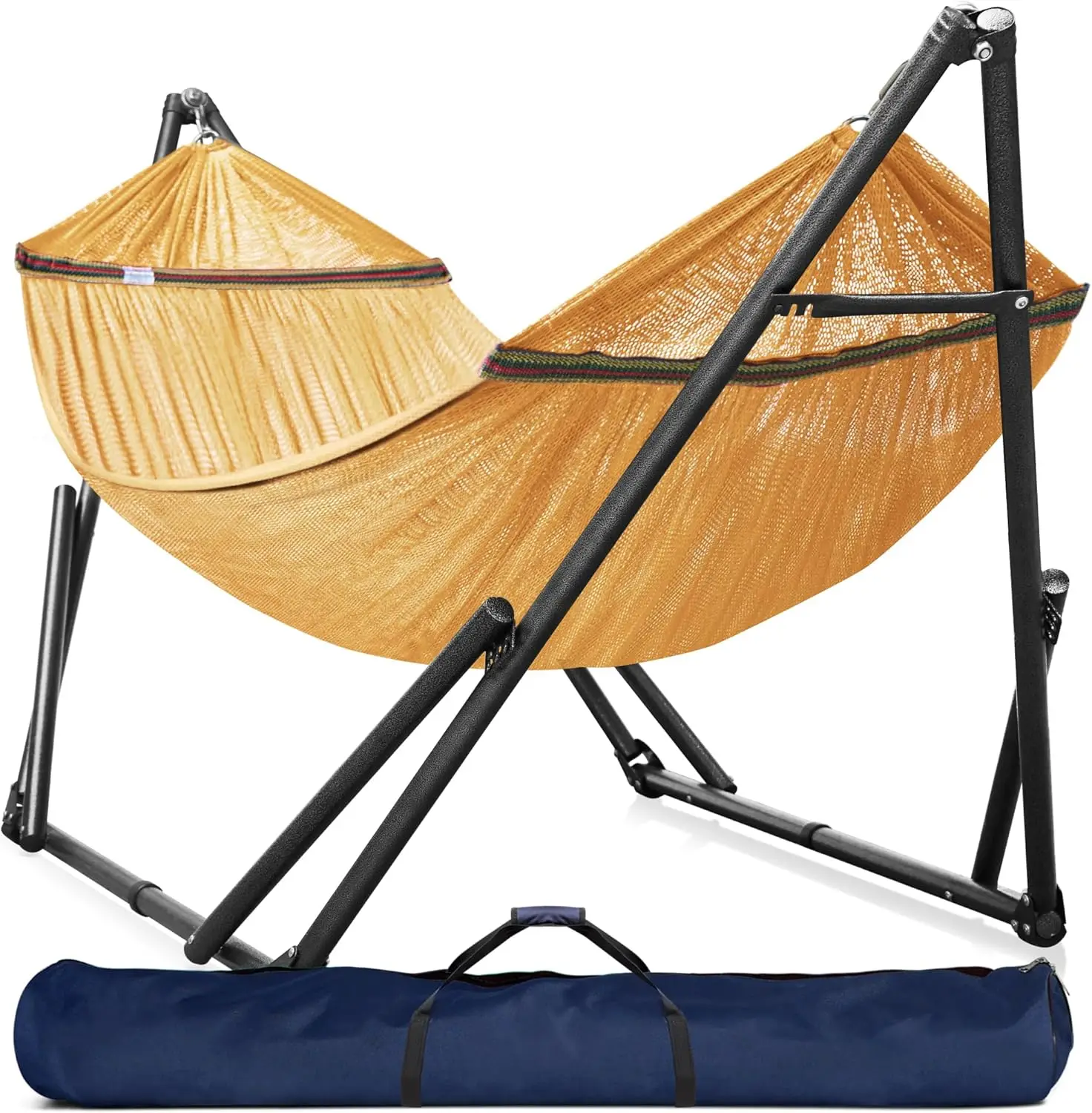 Double Hammock with Stand Included for 2 Persons/Foldable Hammock Stand 600 lbs Capacity Portable Case - Inhouse, Outdoor