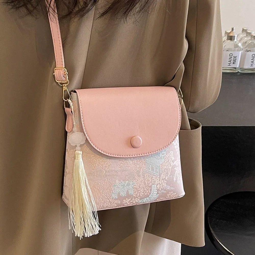 

Versatile Chinese Style Crossbody Bag Cloth PU Leather Embroidered Purses Large Capacity Multi-function Cheongsam Bag Daily