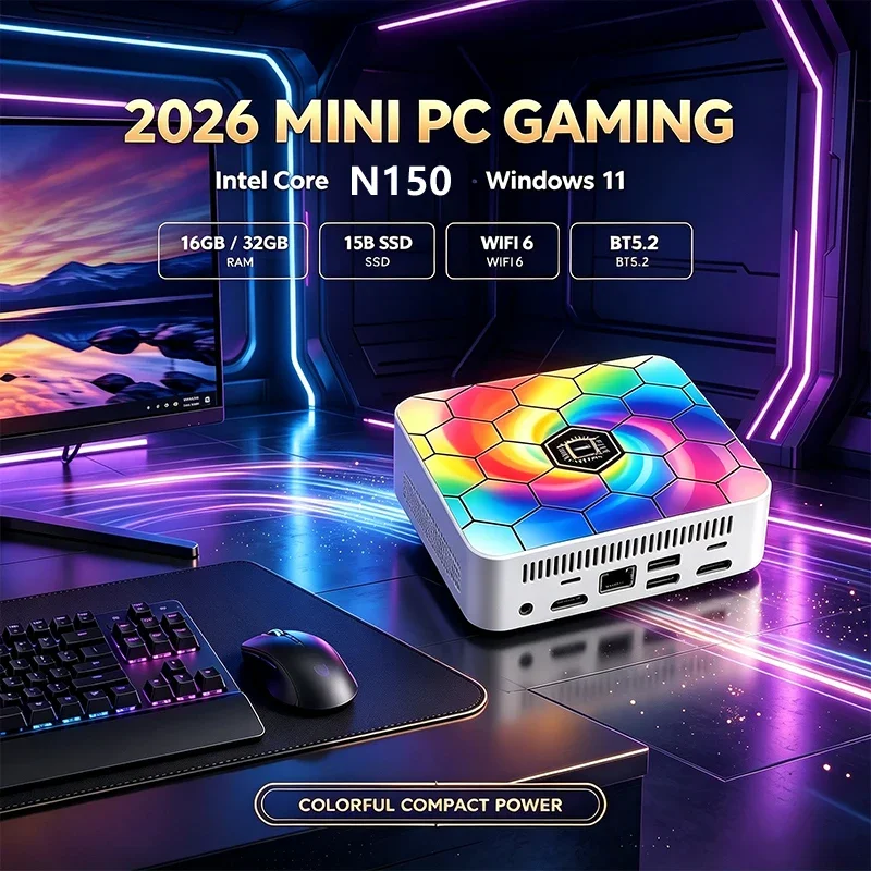 인텔 N150 미니 PC 16GB+2TB 고속 저장장치 4K 출력 기가비트 WiFi6 윈도우 11 컴팩트 데스크탑 게임 및 사무용