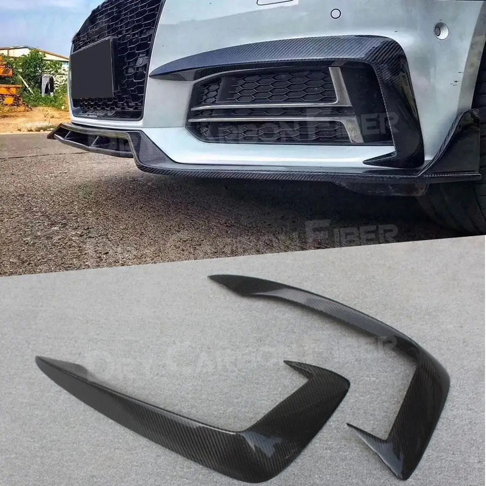 

2 PCS/Set Carbon Fiber Front Bumper Air Vent Trim Canards Cover FogLamp Eyelid Eyebrow For Audi A4 S4 Sline 2017 2018 2019