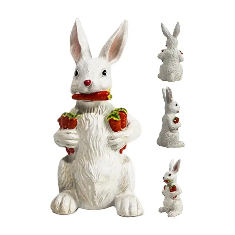 

Rabbit Statue Bunny Holding Carrots Resin Figurines Fairy Garden Miniature Rabbit Figure Bunny Figurines Animal Rabbit Figures