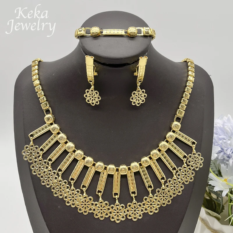 Classics America 22k Gold Plated Jewelry Set Delicacy Necklace Earrings Bracelet Sets Dubai Women Wedding Party Accessories