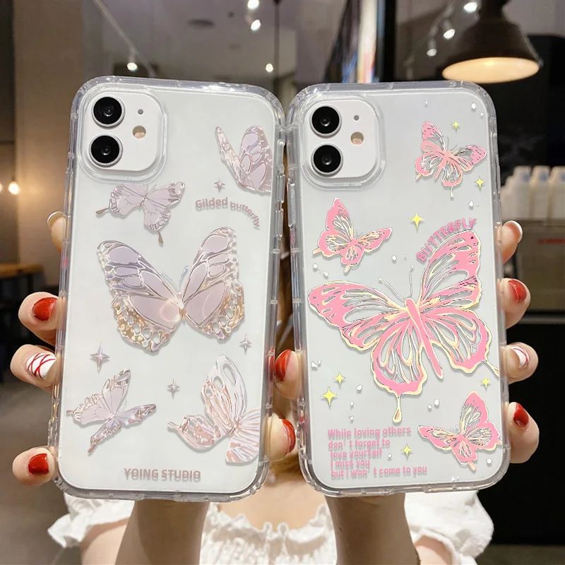 

Butterfly Phone Case For iPhone 17 Pro Max Case iPhone 16 14 13 15 11 12 Pro Max XR 7 8 Plus SE Shockproof Silicone Clear Cover