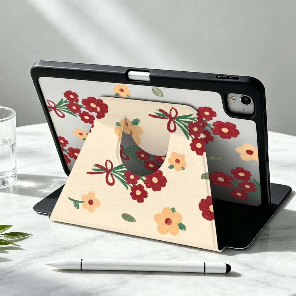 Luxury Design Floral Pattern For iPad Pro Air mini 6 5 4 12th M5 M4 M3 M2 A16 A17Pro 360° Rotation Stylus Storage Tablet Case