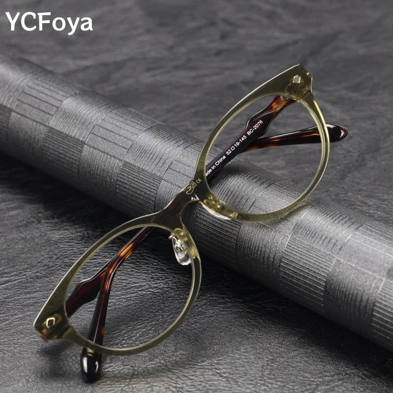 

YCFoya Fashion Round Cat Eye Women's Glasses Small Size Vintage Simple Acetate Fiber Design Personalized Frame Eyewear 2076