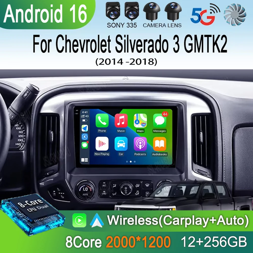 

Автомагнитола Android 16 с CarPlay и Auto Multimedia для Chevrolet Silverado 3 GMTK2 2014-2018 годов выпуска, стереосистема, головное устройство
