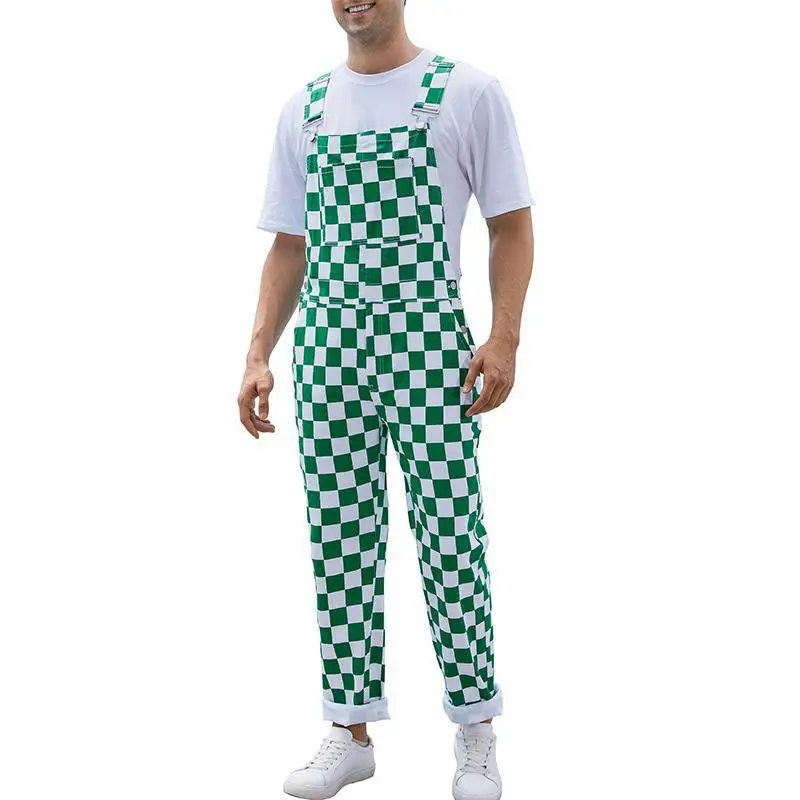 

Printed 3D Button Straps Pants Floral Patterned Overalls Men's Fashion Cross-Border Seven-Quarter Sleeve Four-Season Suit