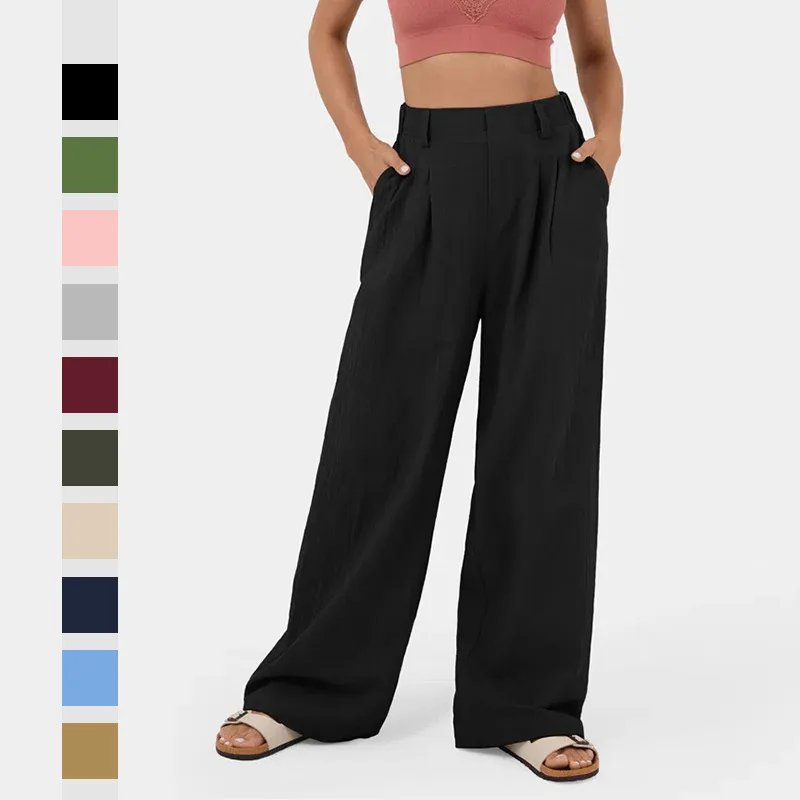 

Womens Wide Leg Long Palazzo Pants High Waist Loose Fitted Casual Flowy Pants with Pockets Work Business Loose Straight Trousers