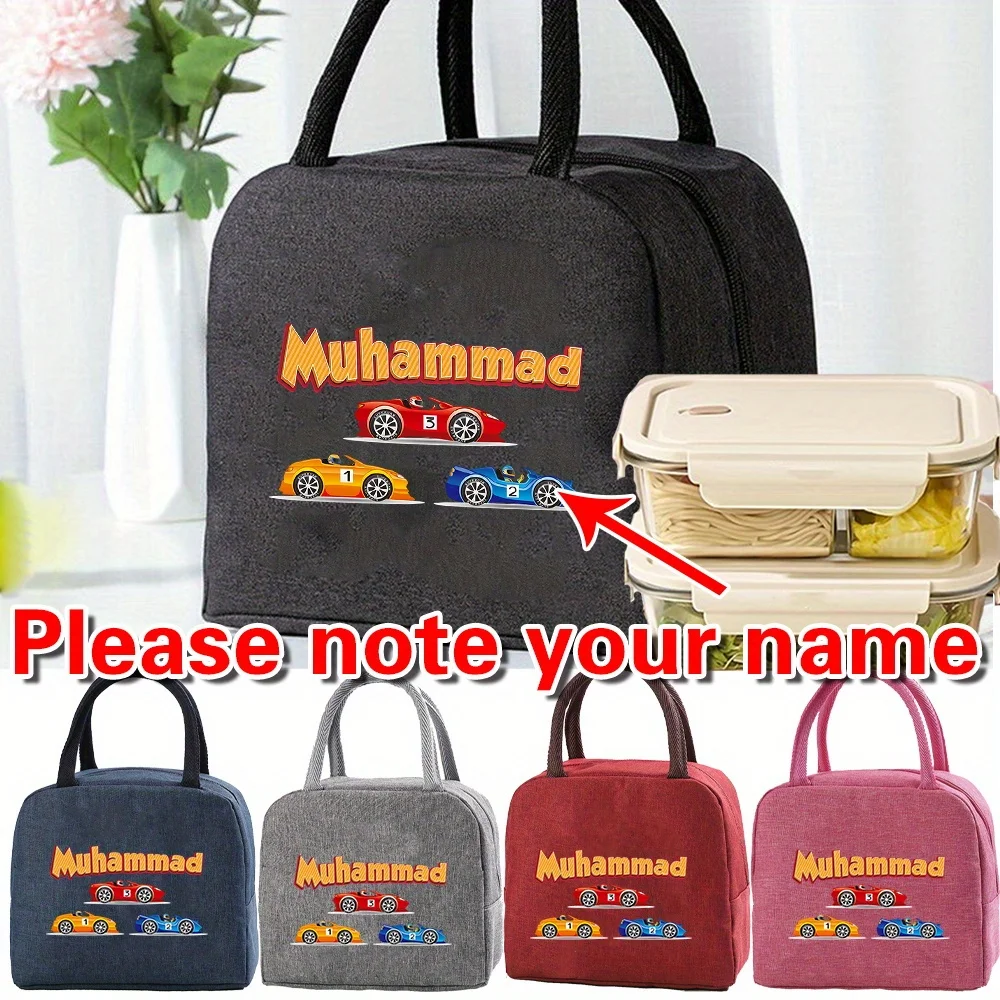 

Customized Name Insulated Canvas Lunch Bag Insulated Food Refrigerator Lunch Box Waterproof Picnic Food Bag