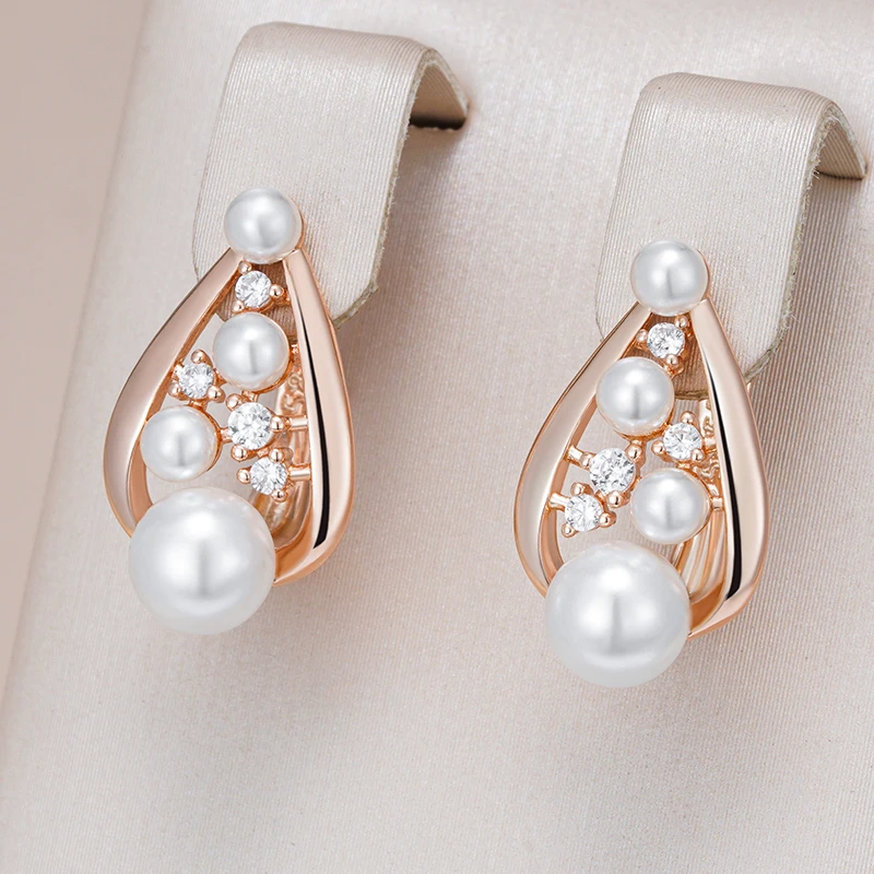 Kinel Einzigartige englische Perlen-Ohrringe für Damen, modisch, 585er Roségold, Braut- und Hochzeitsaccessoires, täglicher edler Schmuck, 2024, Neu