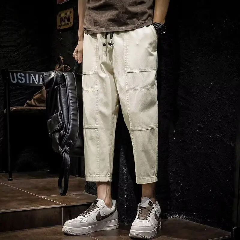 Summer New Men's Casual Straight Leg Pants Loose plus Size Workwear Trousers Korean Style Polyester Fiber High Waist
