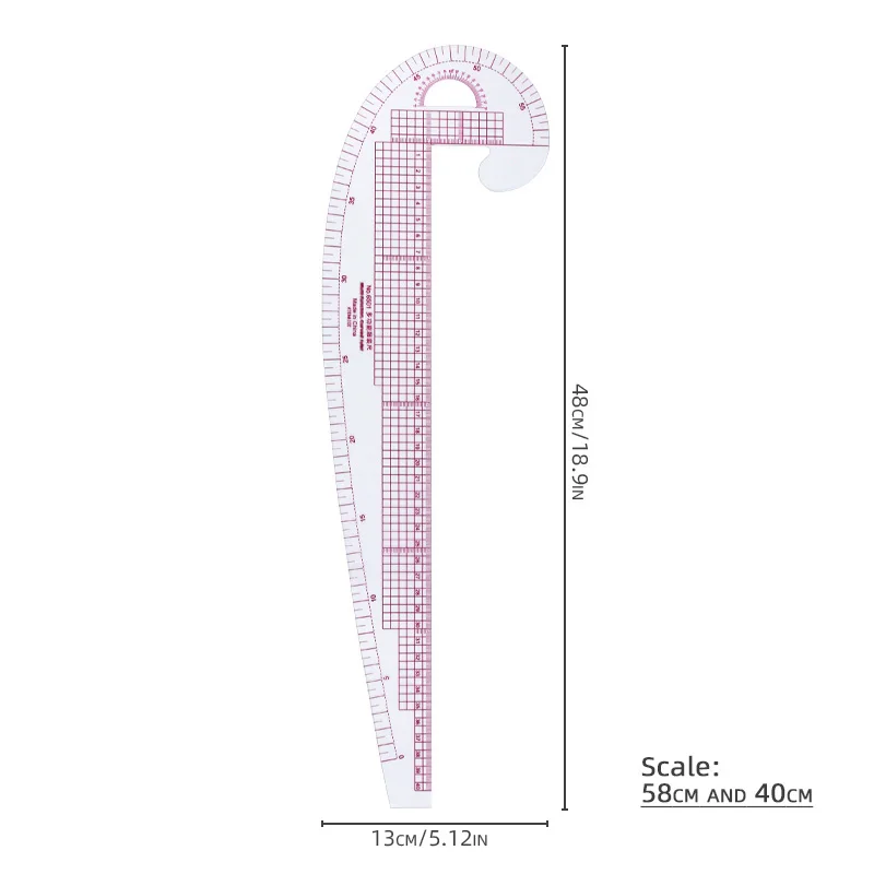 منحنى 58 سم ومسطرة تصنيف مستقيمة متعددة الوظائف 40 سم، مقياس مدمج لفتحة الذراع وتصميم خط العنق والخياطة #3