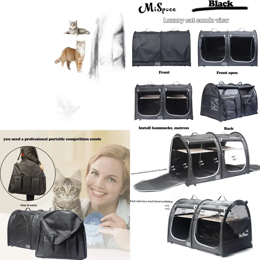 

Портативный двухсекционный кондоминированный ящик для кошек и собак с дорожным ящиком, гамаками, ковриками и складным ящиком для мусора