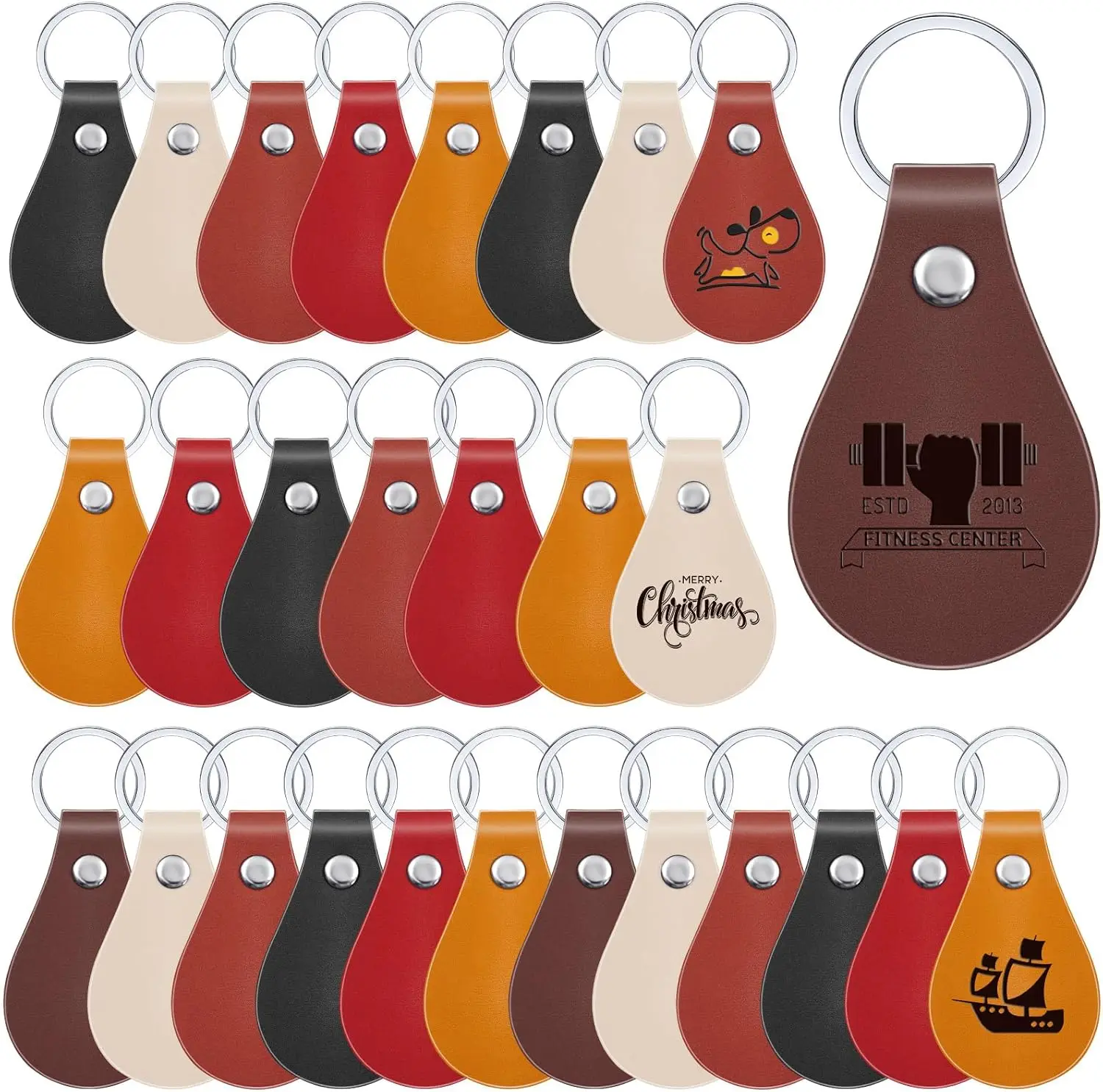 

30 Pcs DIY Leather Key Fob Kit with Rivets and Key Rings for Laser Engraving in Multi Colors