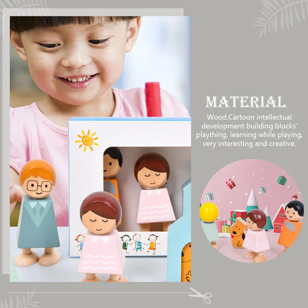 1 Juego de pequeños bloques de personajes de madera para niños, juguete educativo de aprendizaje temprano, juego cognitivo interactivo familiar