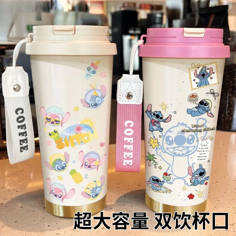 كوب ترمس عالي القيمة من ديزني ستيتش للطلاب ذو سعة كبيرة، كوب قهوة بسيط من الفولاذ المقاوم للصدأ، كوب قهوة مزدوج الشراب جديد