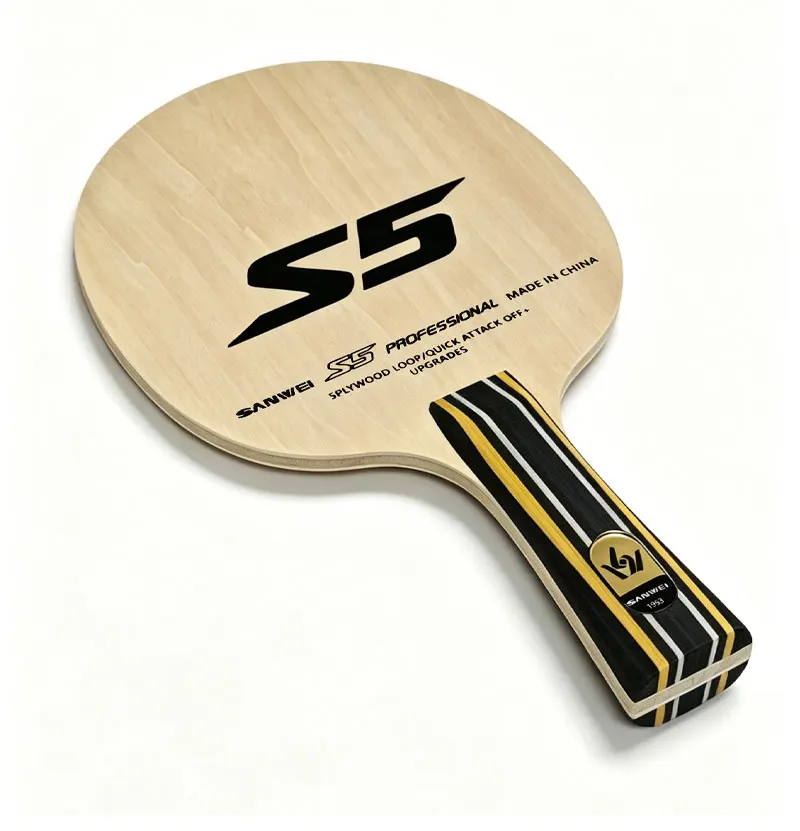 SANWEI S5 Tischtennisschläger 5-Schicht-Holz Leichtgewichtiger Ping-Pong-Schläger Grundplatte für Anfängertraining – Detail 3