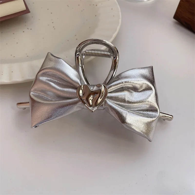 Korean Gold Love Silver Bow Claw Clip High-Grade Love Shark Clip Special-Interest Design Headdress Cold Style Hair Claws