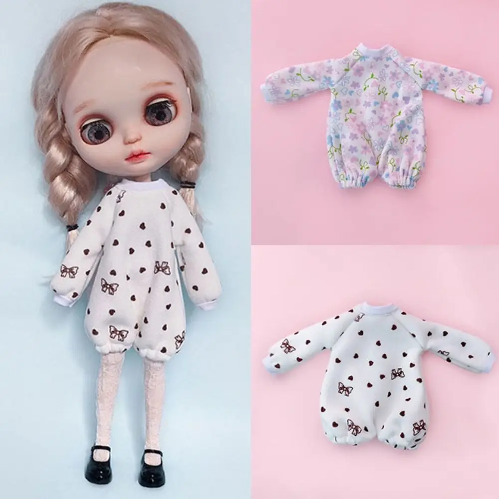 New 2 Colors Doll Pajamas Clothes Cute Accessories Floral Jumpsuit Doll Sleepwear Set for ob24 Dolls/for 19 Joint Dolls