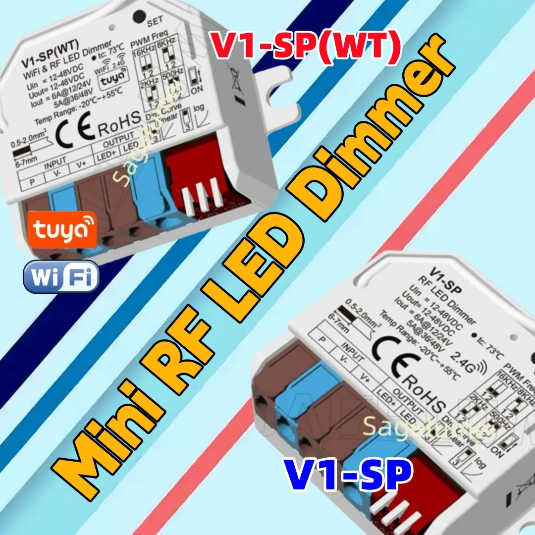 Mini Constant Voltage 1CH*6A 12-48VDC WiFi & RF CV Controller Skydance V1-SP(WT) Tuya App LED Dimming Controller For LED Strip