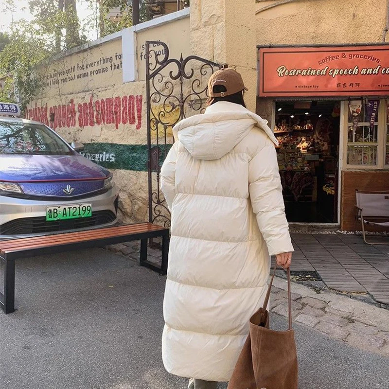 Witte Eendendons Jas Koreaanse Losse Capuchon Dikke Warme Lange Donsjack Vrouwen Winterjas voor Vrouwen Vrouwelijke Parka Outerwears