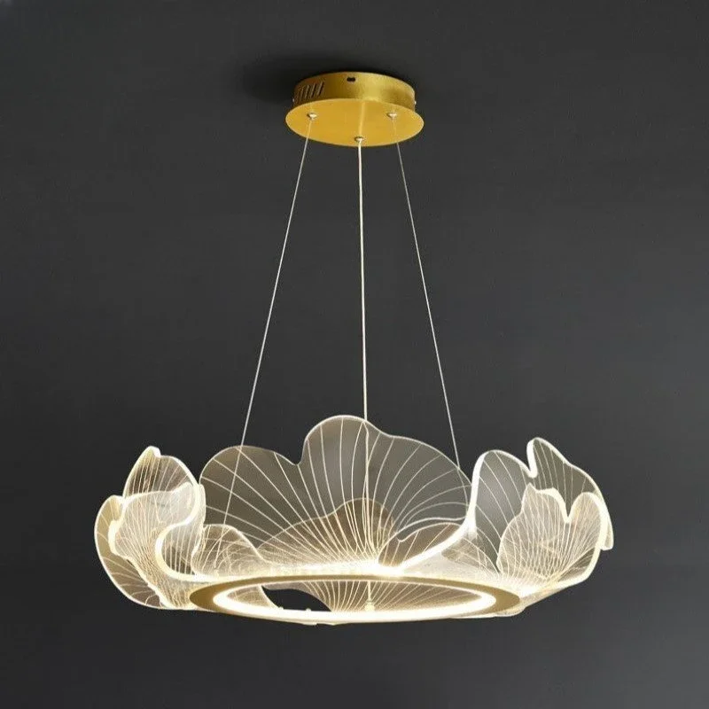 Modern Simple Highlight Acrylic LED Chandelier Dining Room Bedroom Pendant Light Study Living Room Decor Lotus Leaf Pendant Lamp