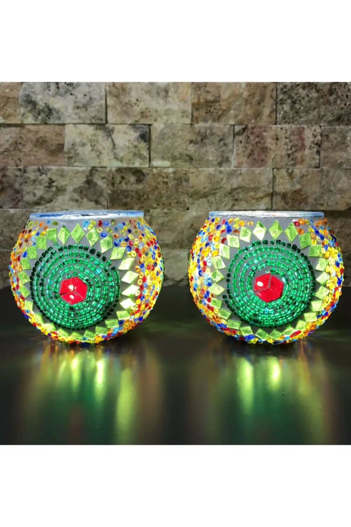 Mosaic Glass 2 Piece Candle Holder Set Gift Scandinavian Model Handmade Candle Mold Candlestick Vase